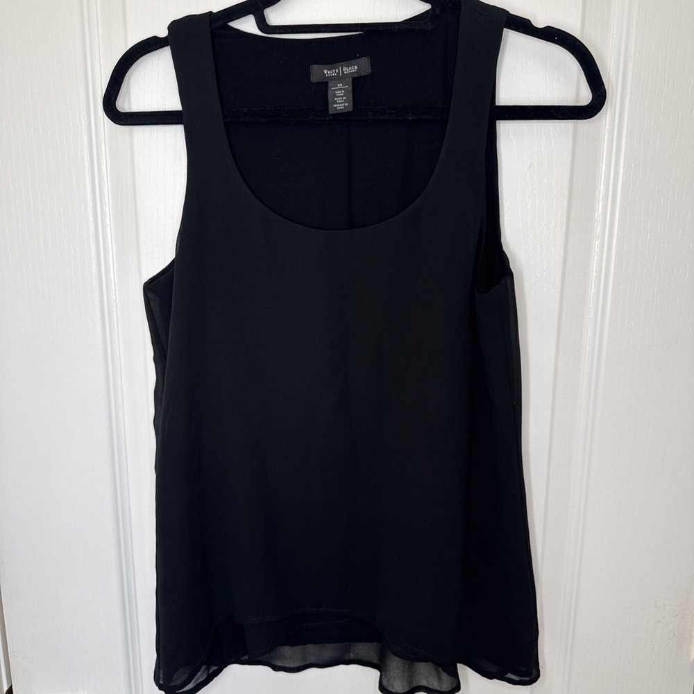 WHBM Sleeveless chiffon swing/trapeze blouse, square neck, layered hem